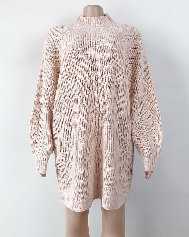 Women's Clothing Oversized Knit Sweater Dress With Drop Shoulder Sleeves & Mock Neck - Soft & Warm Longline Pullover Tunic For Casual & Office Wear_voghion.com