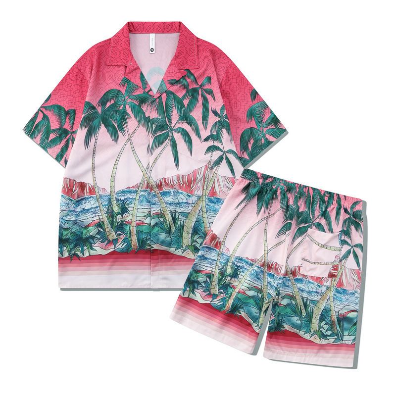 Set di pantaloncini da camicia hawaiani con risvolto stampato digitale 3D a maniche corte casual da spiaggia estivi da uomo_voghion.com