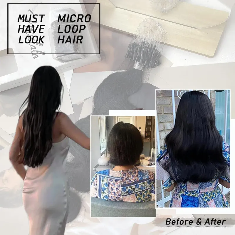 Body Wave Micro Loop Haarverlängerungen 50 Strähnen 50g für Frauen #1B_voghion.com