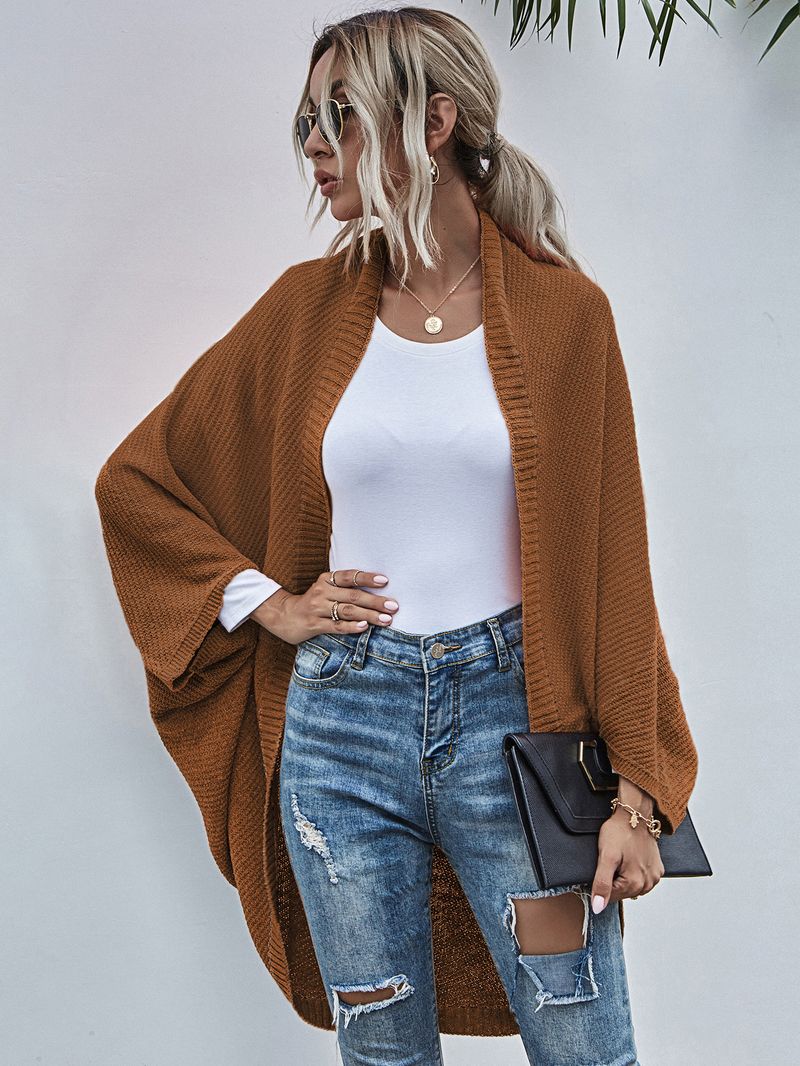 Damenbekleidung, kontrastierende Schal-Cardigan-Pulloverjacke mit Farbblockmuster_voghion.com