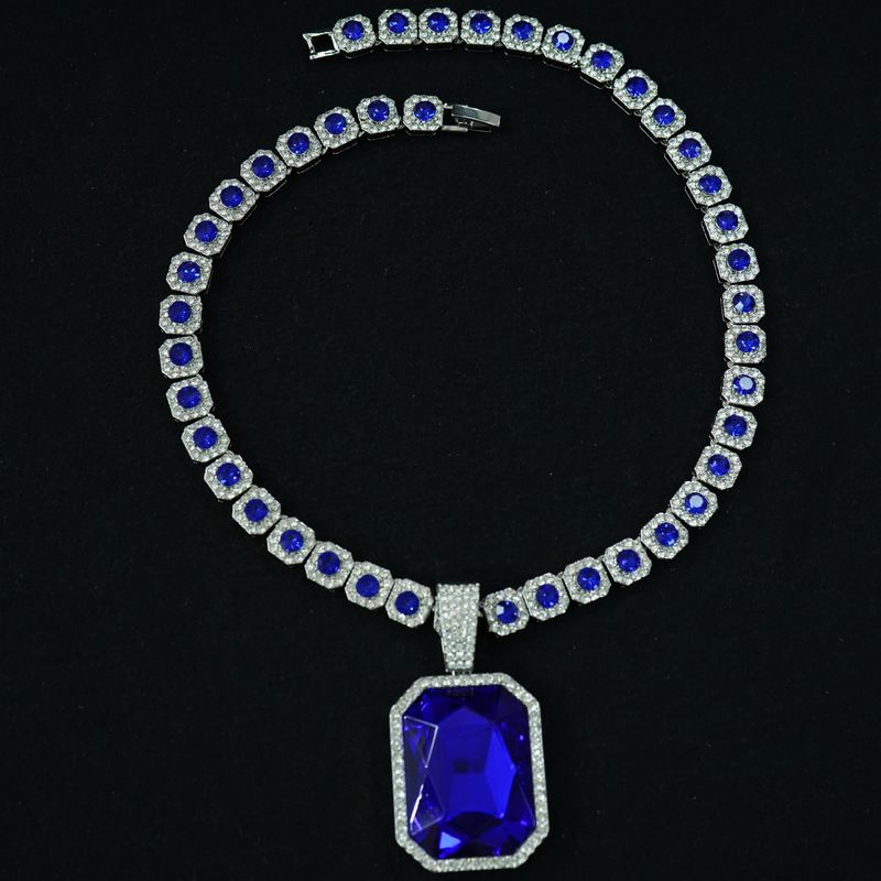 Ensemble de bijoux pour hommes, tendance, nouveauté, offre spéciale, chaîne cubaine en diamant avec pendentif en pierre précieuse colorée, collier classique pour hommes_voghion.com