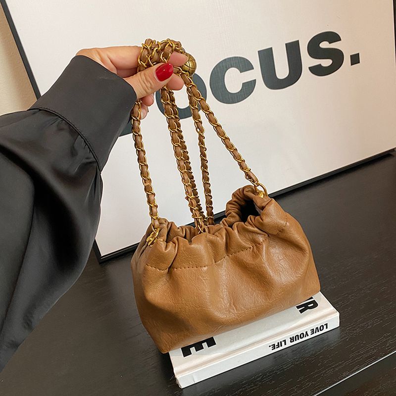 Borsa a tracolla in pelle PU con tracolla a catena da donna, versatile, con pieghe, hobo messenger bag, elegante borsa da ragazza_voghion.com
