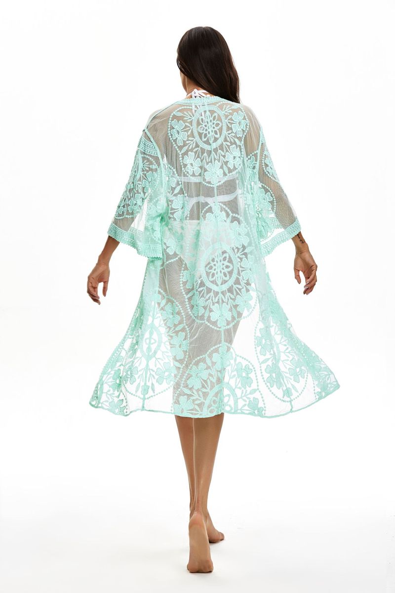 Damenbekleidung Mesh Bestickte Spitze Strand Cover Up Meer Urlaub Bikini Lange Sonnenschutz Kleidung Heißer Verkauf_voghion.com