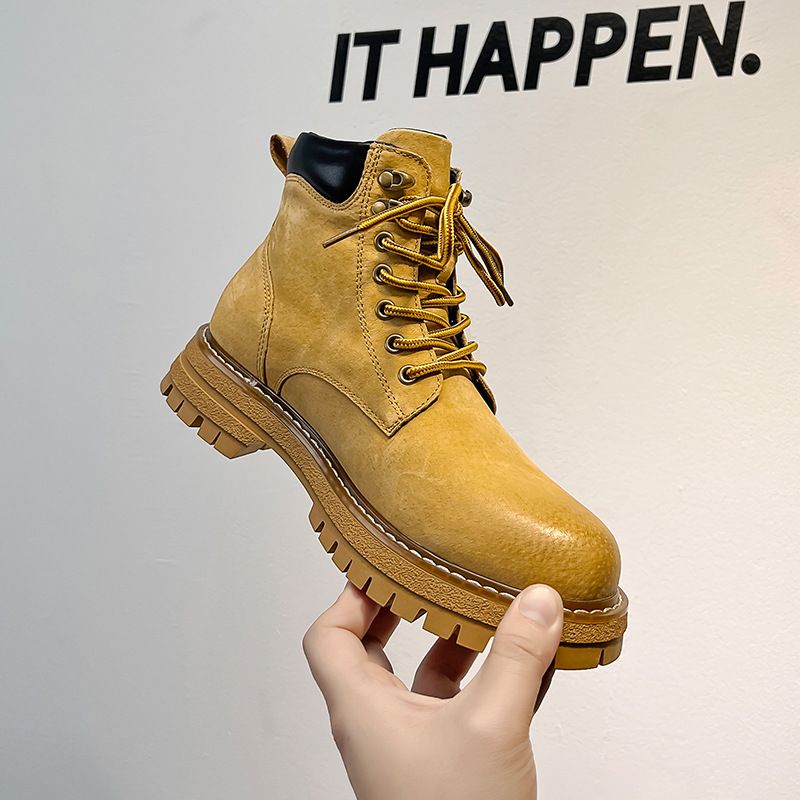 Spring Mid-top Leather Shoes Short Boots Retro Mountaineering Boots Men's Outdoor Casual Short Boots_voghion.com