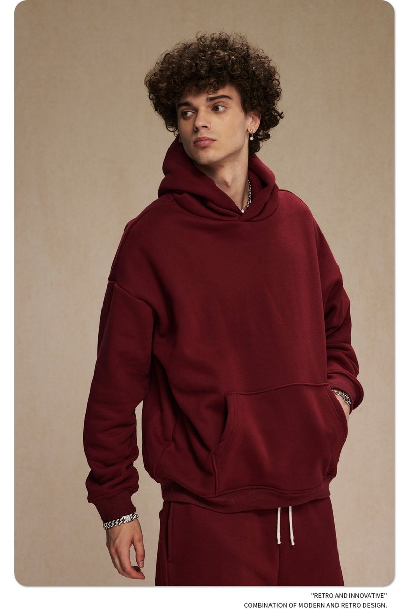 Felpa con cappuccio oversize da uomo in pile con tessuto anti-pilling da 400 g/m², felpa streetwear per l'inverno (disponibile in 12 colori)_voghion.com