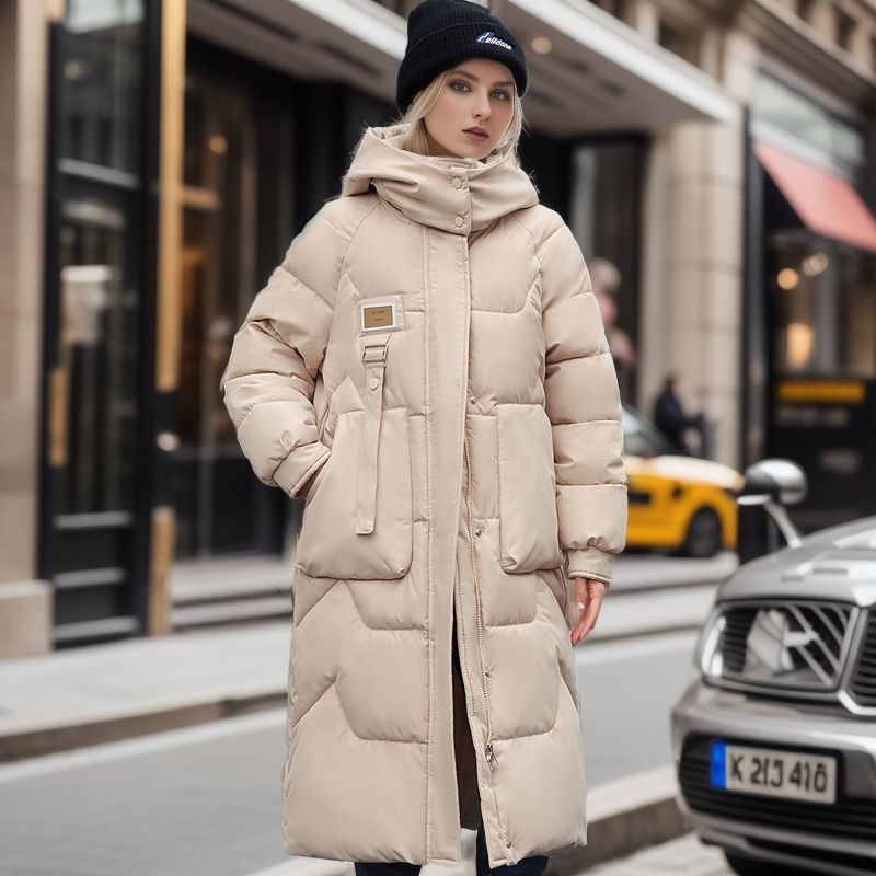 Damen Steppjacke mit abnehmbarer Kappe, mittellang, über dem Knie, verdickte warme Jacke_voghion.com