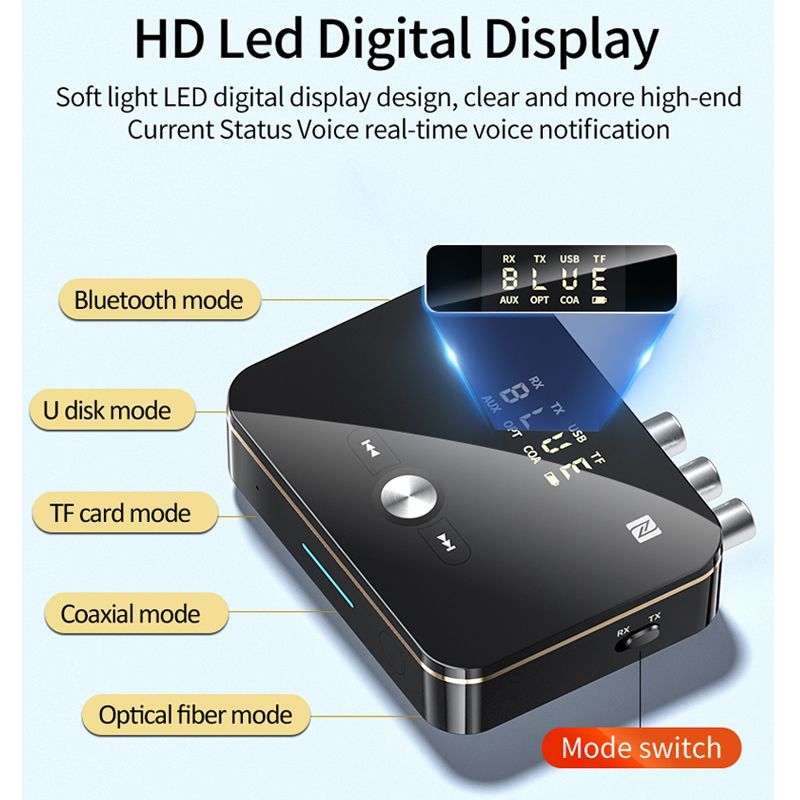 Bluetooth Receiver Transmitter 5.0 NFC Stereo 3.5mm AUX Jack RCA Optical Wireless Audio Adapter Mic IR Remote Control For TV_voghion.com
