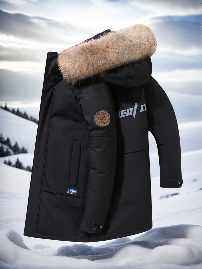 Men's Down Jacket With Hood Lightweight Windproof Winter Coat, White Duck Down, Hooded & Zippered Pockets For Skiing,_voghion.com