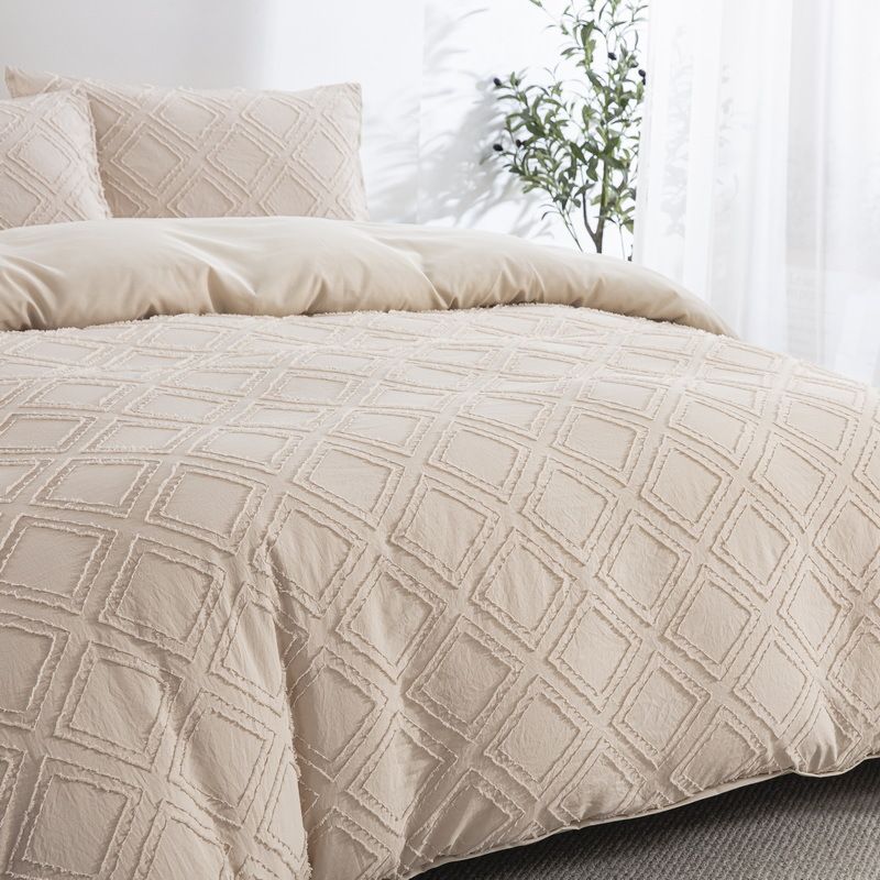 Copripiumino con motivo geometrico Fluff Cut Flower, colore cachi chiaro, set di tre pezzi per la biancheria da letto_voghion.com