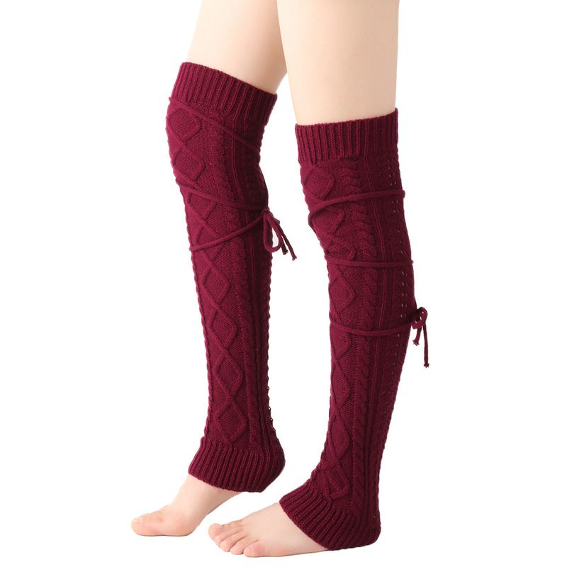 Grenzüberschreitende Fußwärmerstrümpfe aus Schurwolle Herbst- und Winter-Overknee-Socken in Volltonfarbe Europäische und amerikanische lange Schnürsocken für Damen_voghion.com