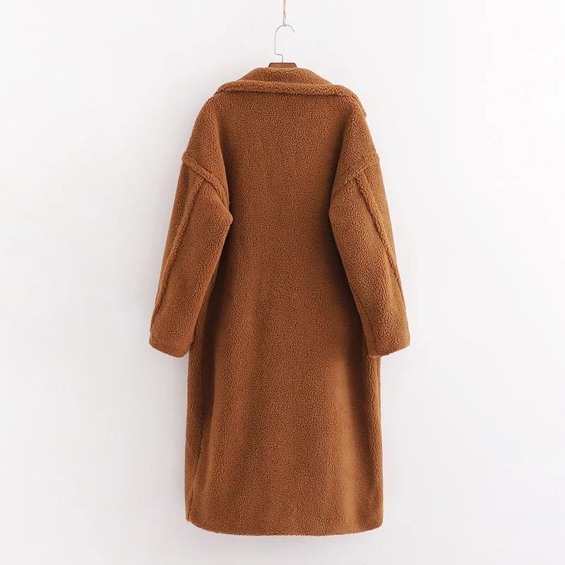 Cappotto di pelliccia di agnello largo alla moda da donna, cappotto di pelliccia Teddy con scollo a V grande, lunghezza media_voghion.com