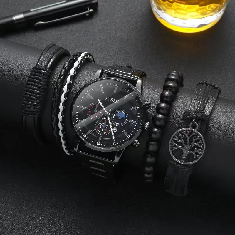Men's Business Watch Set – Elegant Stainless Steel Bracelet Timepiece With Gift Box, Professional Style_voghion.com