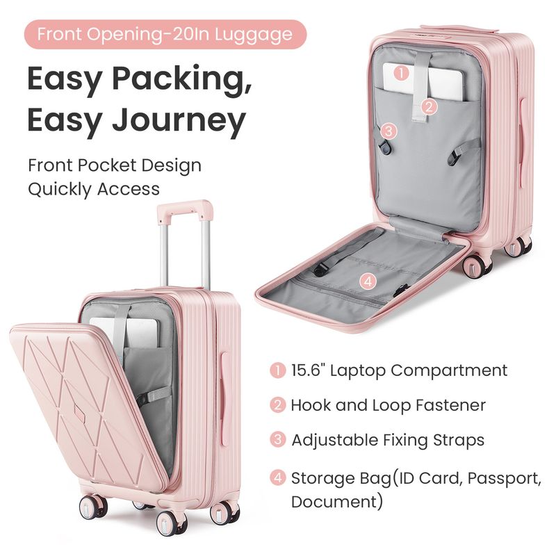 Luggage Sets 3 Piece(20/24/28), Expandable Carry On Luggage With TSA Lock Airline Approved, 100% PC Hard Shell And Lightweight Suitcase With Front Pocket And Spinner Wheels_voghion.com