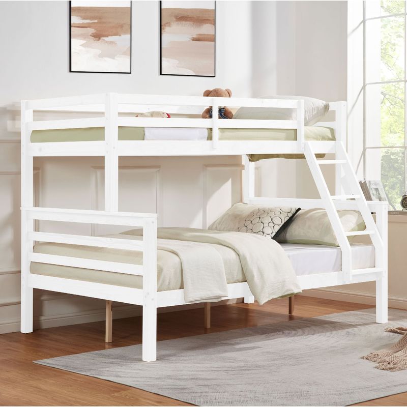 Twin Over Full Bunk Bed With Thick Posts,Wooden Bunk Bed With High Guardrail And Ladder For Kids, Teens, Dorm Rooms, And Guest Rooms,No Box Spring Needed,White_voghion.com