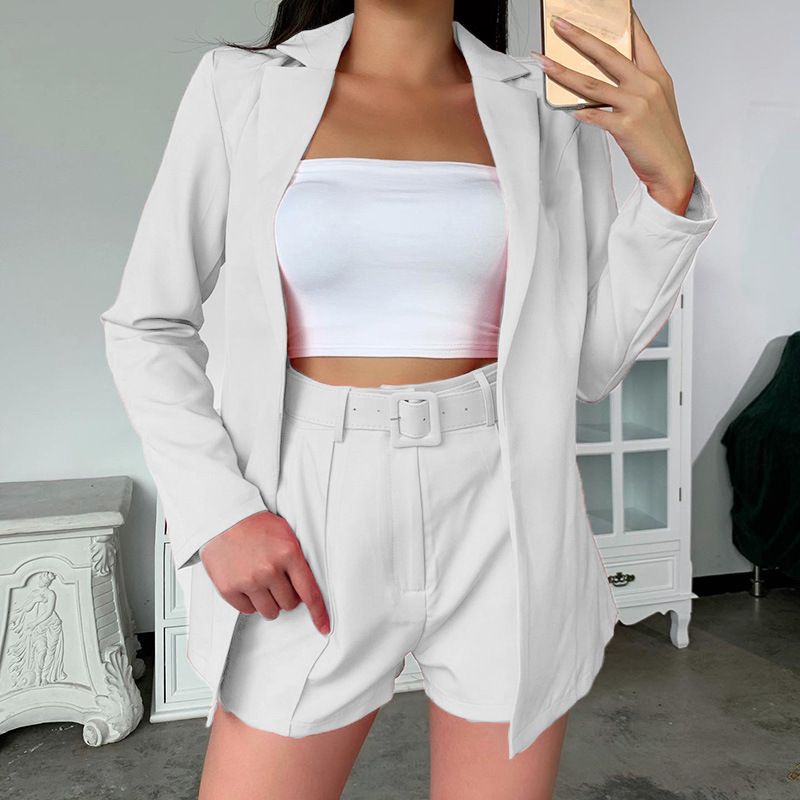 Women’s Stylish Blazer & Shorts Set – Upgraded Polyester Fabric With Belt (S-XXXL, 9 Colors)_voghion.com