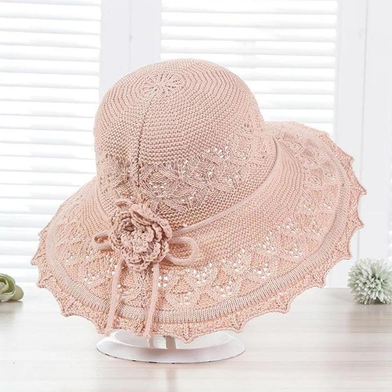 Chapeau de protection solaire à large bord pour femme, 1 pièce, en paille, pliable, pour l'été, la plage, la mode_voghion.com