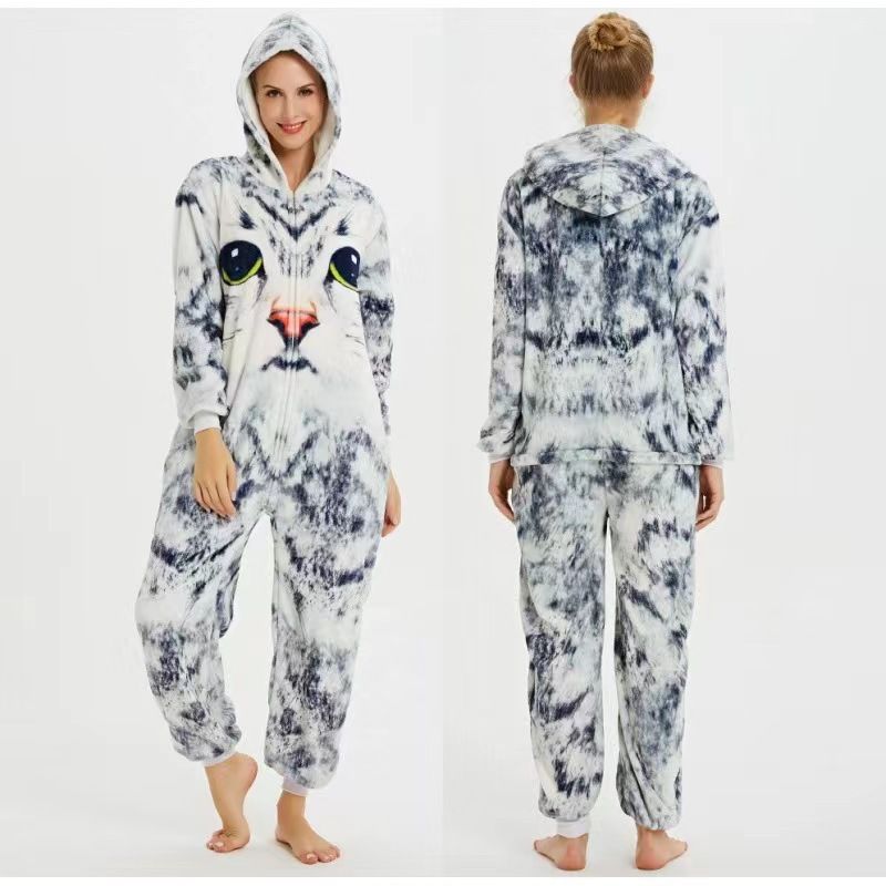 Conjunto de pijama macacão de lã aconchegante com estampa de animais – Roupa de dormir divertida para toda a família, com estampa de desenho animado do Sulley e seus amigos, unissex, para usar em casa e ao ar livre (P-140cm)_voghion.com