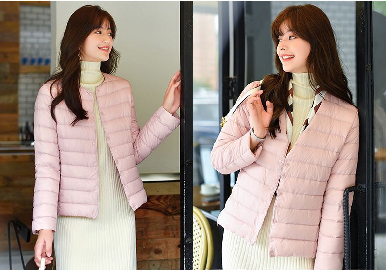 Women's Lightweight Down Jacket – Convertible Round/V-Neck Slim Fit Short Puffer Coat, Ultra-Thin Warm Outerwear For Winter_voghion.com