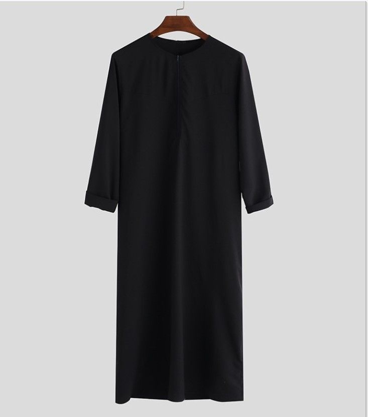 2025 Muslim Men Jubba Thobe Fixed Button Kimono Middle Robe Saudi Muslim Man Shirt Stand Collar Islamic Arab Kaftan Men Abayas_voghion.com
