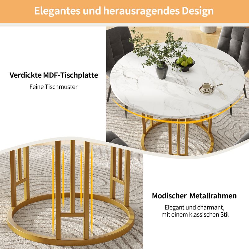 Runder Esstisch 80x76cm Mit Marmorplatte, Goldene Beine_voghion.com
