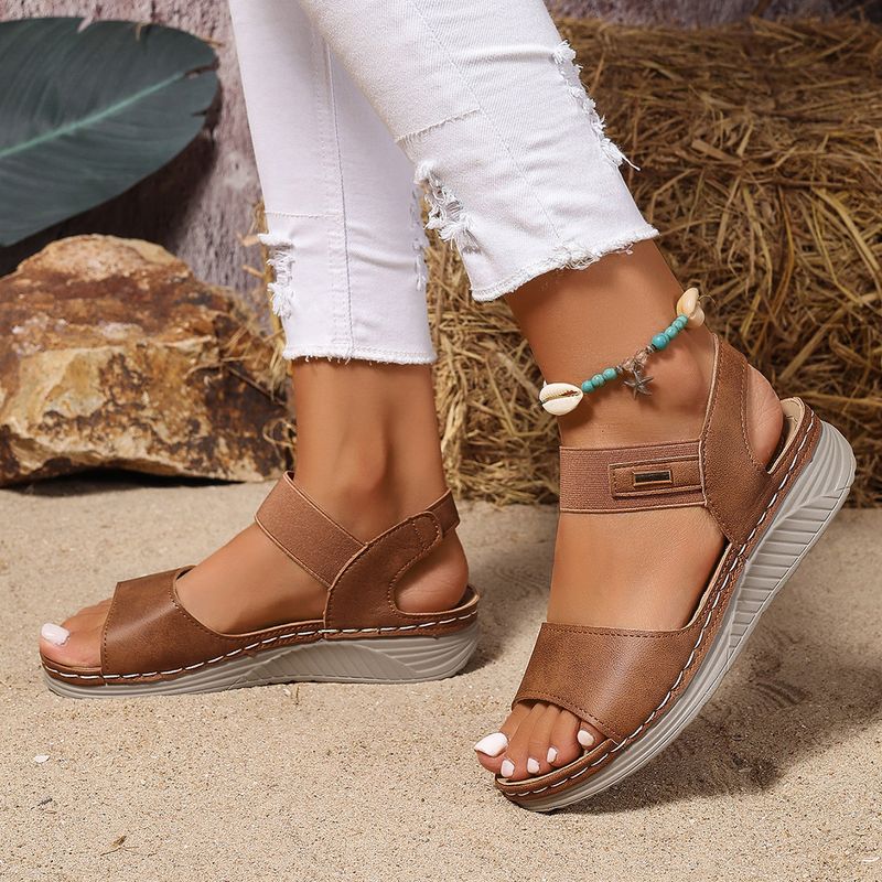 Sandali casual da donna di grandi dimensioni, stile sportivo, slip-on, comodi, con bocca di pesce._voghion.com