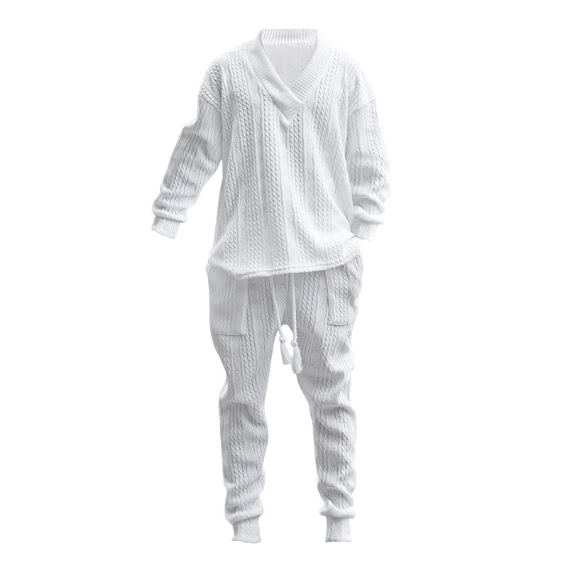2024 grote jacquard gebreide herentrui met V-hals herfst en winter nieuwe casual sportset_voghion.com
