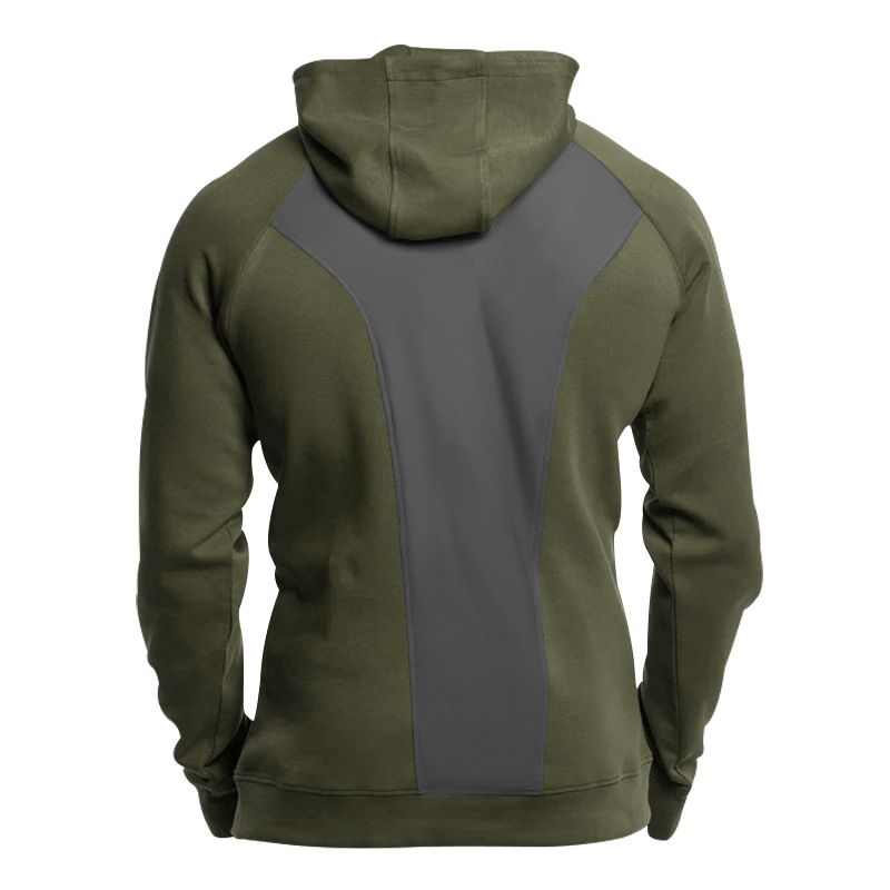 Men's Clothing New Long Sleeved Stand Up Collar Casual Pullover Hooded Half Zip Block Plus Velvet Sweatshirt_voghion.com