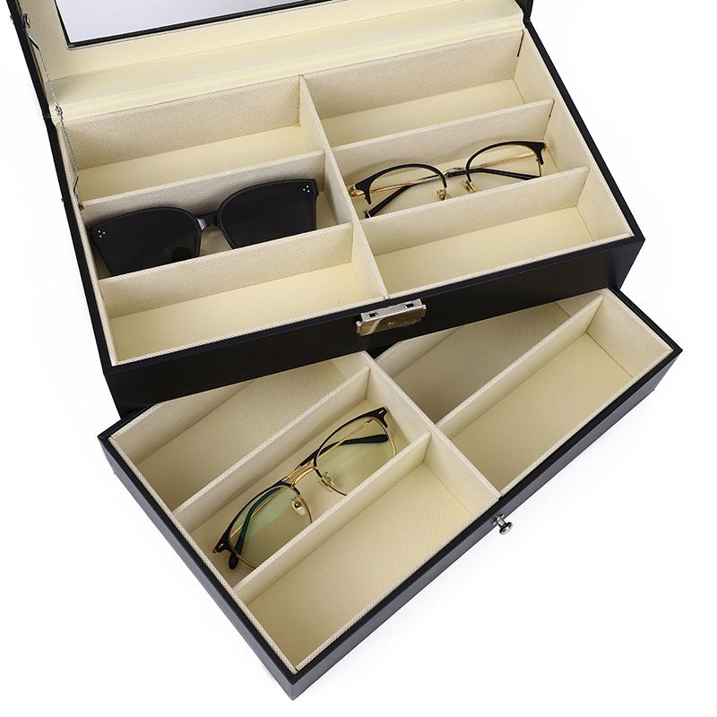 Unisex Household collection 12 grid wooden pu leather glasses storage box glasses box display box double layer glasses storage box leather_voghion.com
