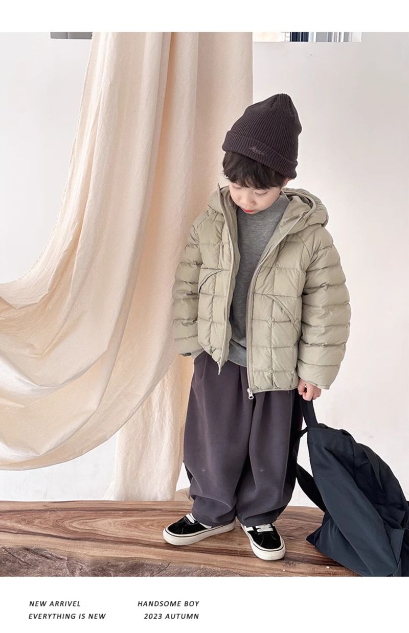Boys' Winter Puffer Jacket – Thickened Polyester Shell, Fleece-Lined, Hooded Coat (110-160cm, Black/Green/Khaki, B-Class Safety, Casual Style)_voghion.com