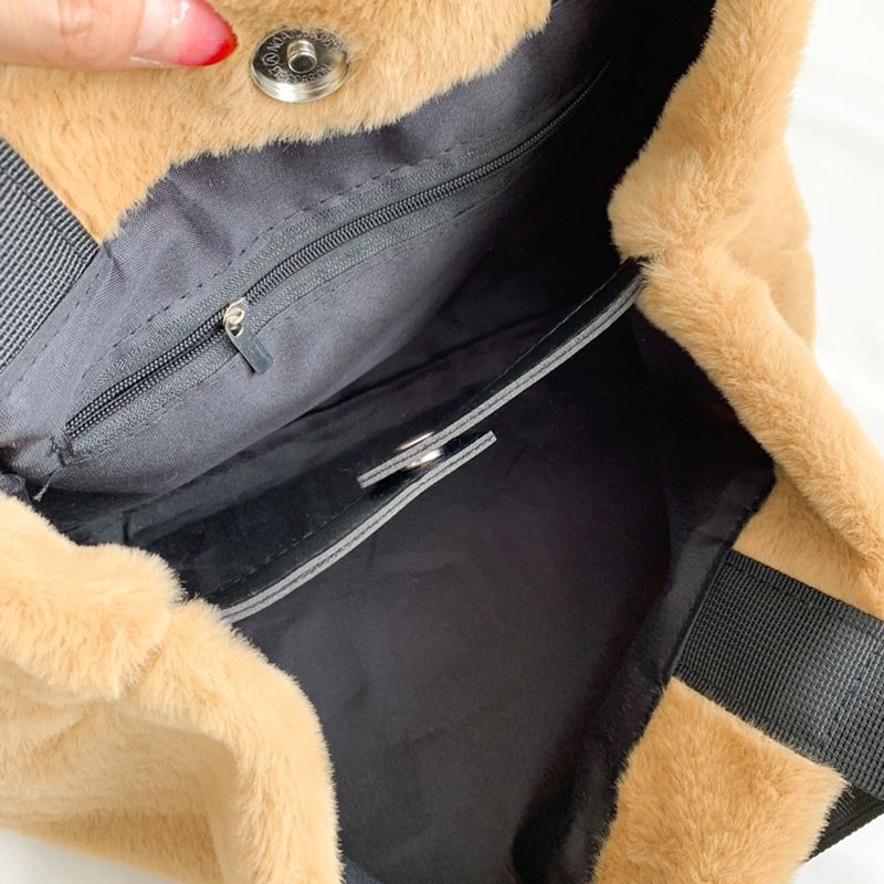 Borsa a mano piccola in peluche alla moda con palla di lana Autunno e inverno, spallacci in pelliccia tinta unita, nuova borsa a tracolla soffice sotto le ascelle da donna_voghion.com