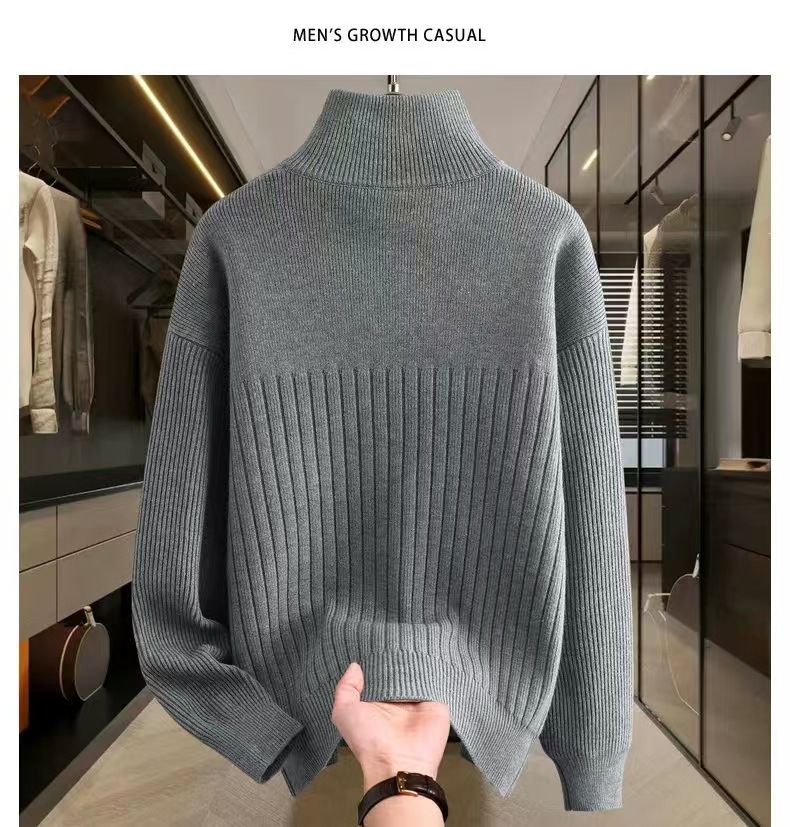 Men's Knit Cardigan Sweater With Stand Collar & Zipper - Solid & Striped Casual Pullover For Autumn & Winter_voghion.com