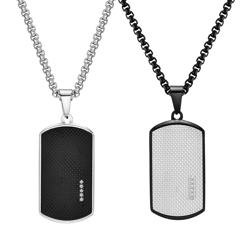 Heta försäljningar Mrainbow svarta hundbricka halsband för män med CZ-sten, snyggt rostfritt stål fyrkantigt geometriskt hänge halsband presenter för_voghion.com