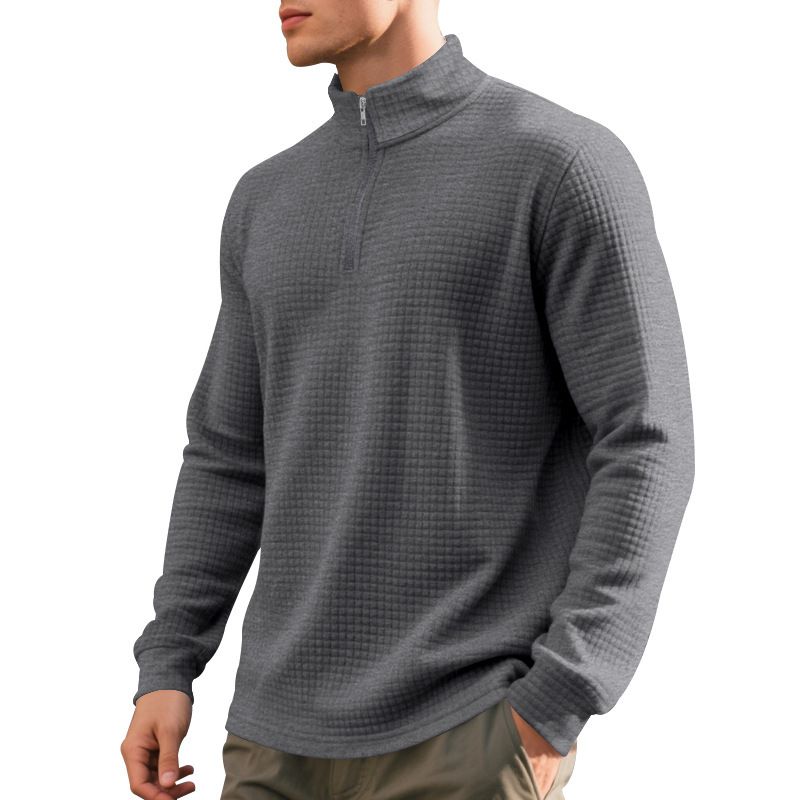 Men's Casual Pullover Sweatshirt With Jacquard Design, Stand Collar & Half-Zip, Loose Fit, Autumn/Winter Essential_voghion.com