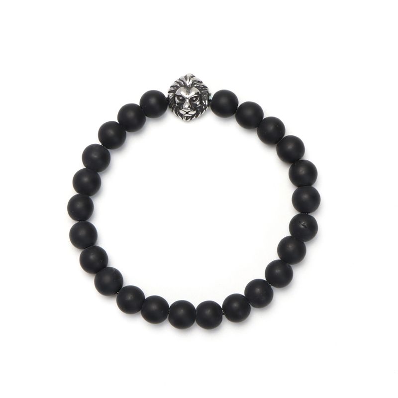 Bracelet minimaliste en perles de tête de lion pour hommes et femmes - Perles de verre de 8 mm, design unisexe, élégant et polyvalent pour des cadeaux. Bracelet en perles de 8 mm_voghion.com