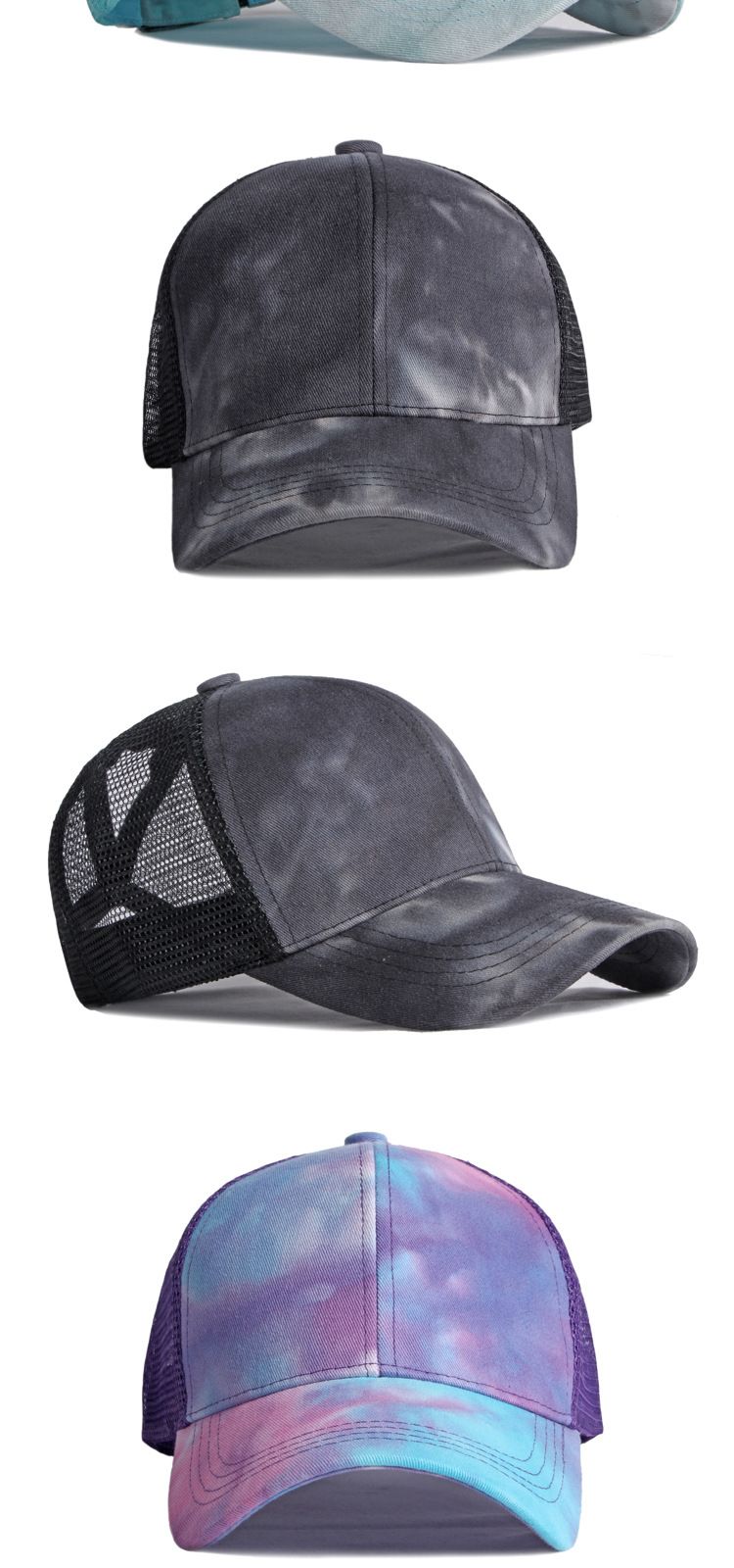 Spring and summer women net hat fashion gradual change ponytail baseball cap outdoor sports beach hat_voghion.com