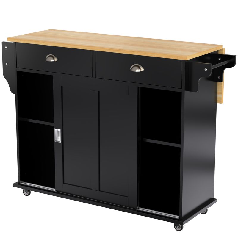 Aparador Schwarz 112x94cm, Klappbare Platte, Stauraumtüren, Rollen Für Küche/Esszimmer_voghion.com