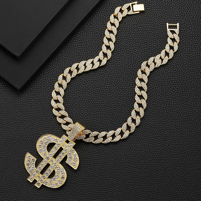 Full Crown Cross Pendant Necklace, Environmentally Friendly Alloy Inlaid With Diamonds, Diamond Shaped Cuban Chain_voghion.com