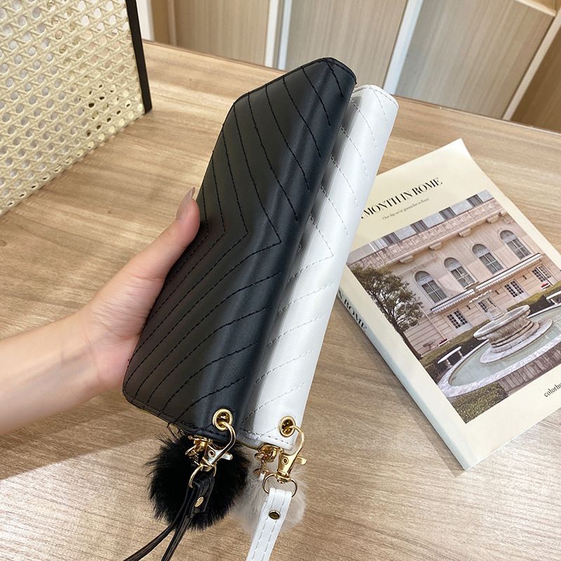 Portafoglio lungo da donna - Portafoglio sottile con design ondulato e grande capacità, portafoglio alla moda minimalista_voghion.com