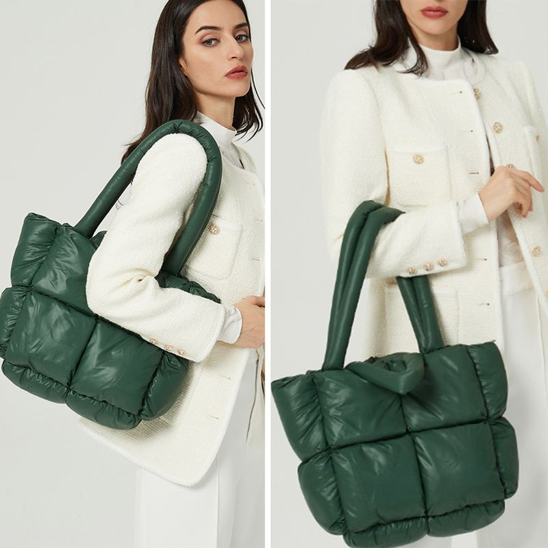 Lihao Women Handbag Cotton Padded Large Capacity Solid Color Funny Smooth Zipper Tote Shoulder Bag for Daily Life-Dark_voghion.com