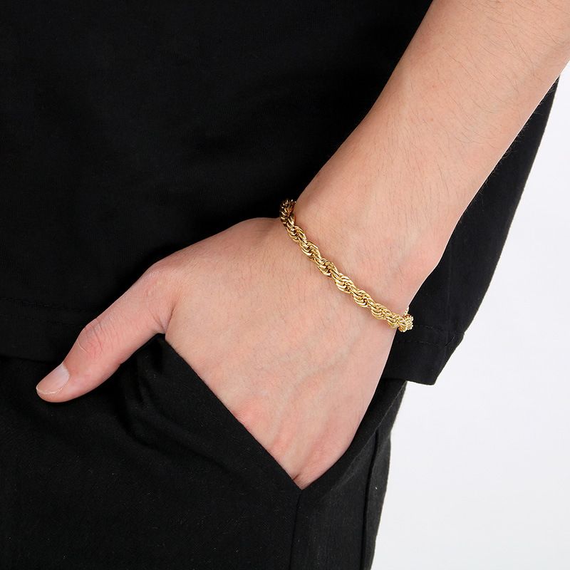Braccialetti da uomo con corda intrecciata, popolare, semplice, in acciaio inossidabile con oro 18k, per uomo e donna._voghion.com