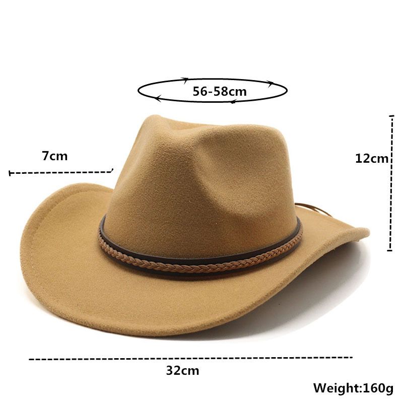 Modny zimowy kapelusz kowbojski z podwiniętym rondem i skórzanym retro dżentelmenem, damską czapką jazzową, kowbojką, kościelną, sombrero_voghion.com