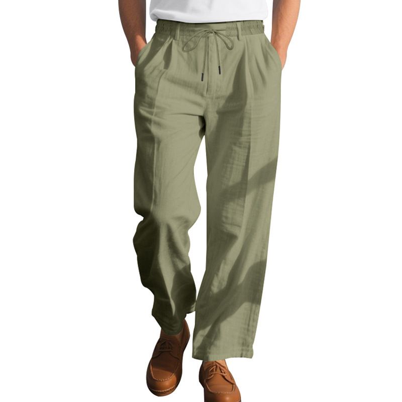 Pantaloni da uomo in lino, traspiranti, comodi, color cachi, dritti, casual, leggeri (cachi chiaro, blu chiaro, marrone) - S/M/L/XL/XXL_voghion.com