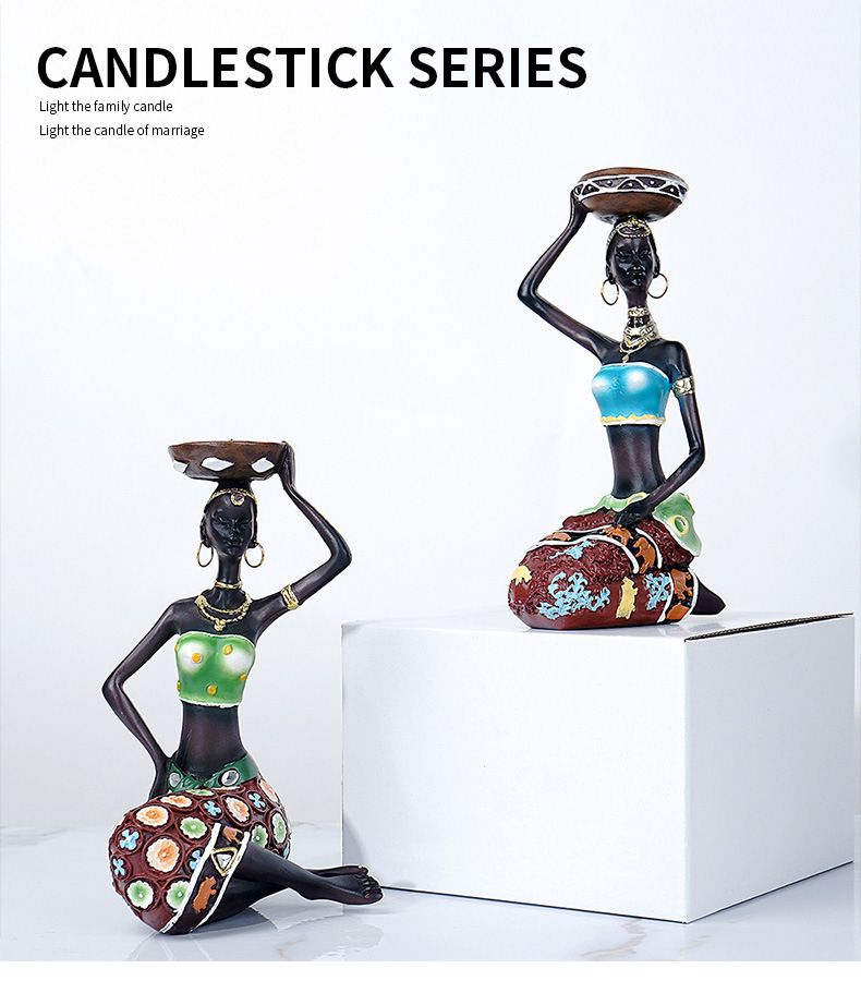Black Holder Two-Piece Set Resin Crafts Home Living Room Candle Display Decoration Ornament_voghion.com