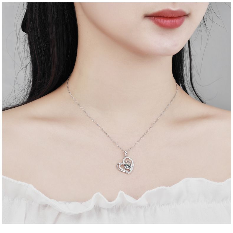 Moissanite clavicola catena cuore ciondolo moda donna S925 argento collana di diamanti gioielli_voghion.com
