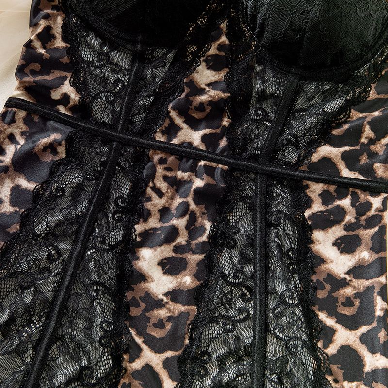 Abito da donna europeo e americano con stampa leopardata, di grandi dimensioni, traspirante, con anello in acciaio cavo, con scollo a V, in pizzo_voghion.com