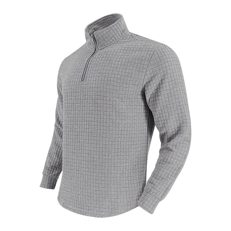 Men's Casual Pullover Sweatshirt With Jacquard Design, Stand Collar & Half-Zip, Loose Fit, Autumn/Winter Essential_voghion.com
