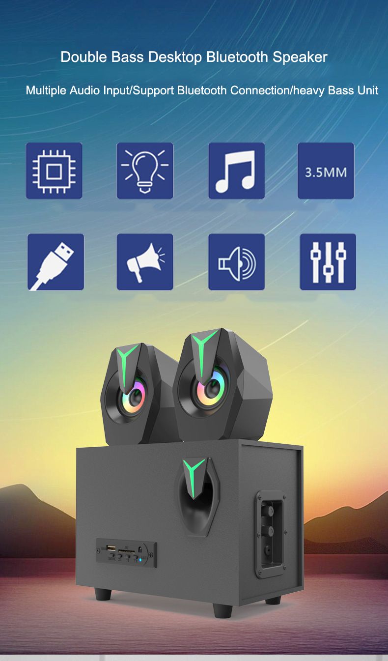 Altoparlante Bluetooth USB attivo per laptop, subwoofer multimediale sovrappeso in legno 2.1_voghion.com