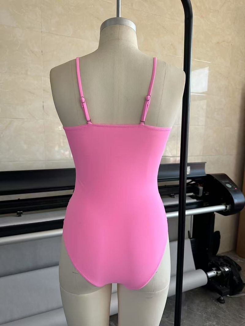 Maillot de bain une pièce pour femme, couleur unie, avec boutons métalliques et perles_voghion.com