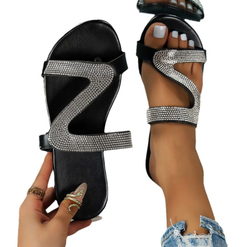 Große Strass-Sandalen, neue Z-Linie, Sommer, flacher Boden, lässig, offene Zehen, römische Damen-Hausschuhe_voghion.com