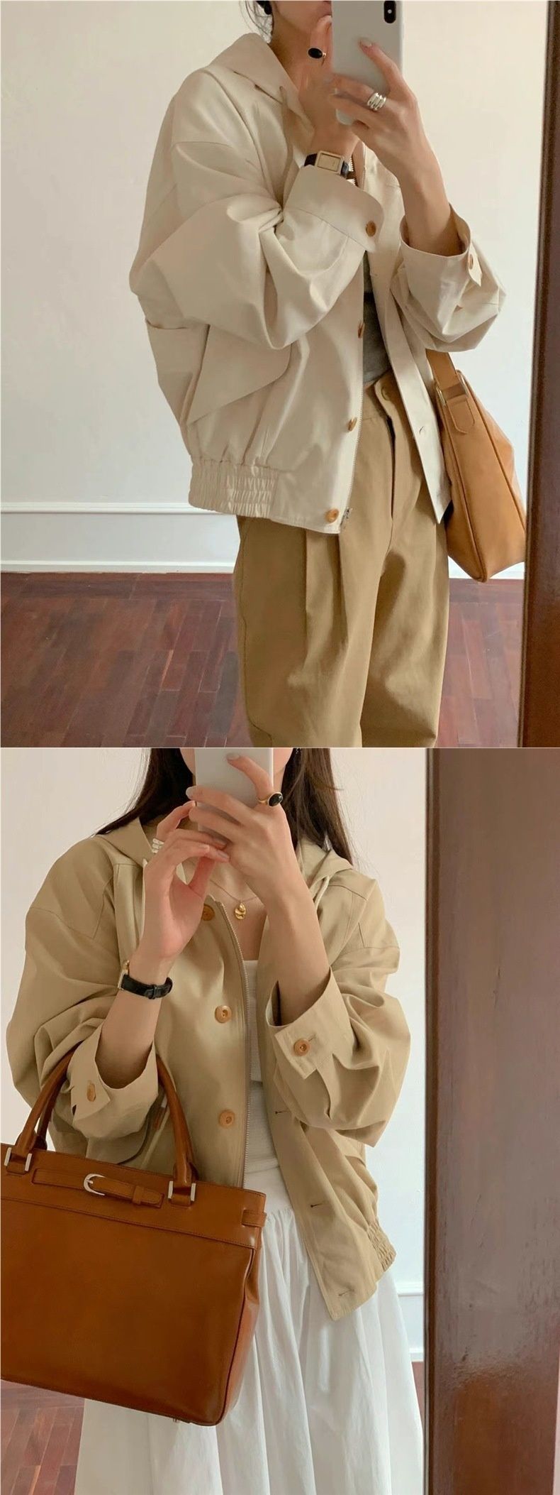 Ruhiger koreanischer Herbst-Trenchcoat im neuen Design: Einreihiger Arbeitsmantel mit Kapuze, Taschen und neuem Taschenmuster für Damen_voghion.com